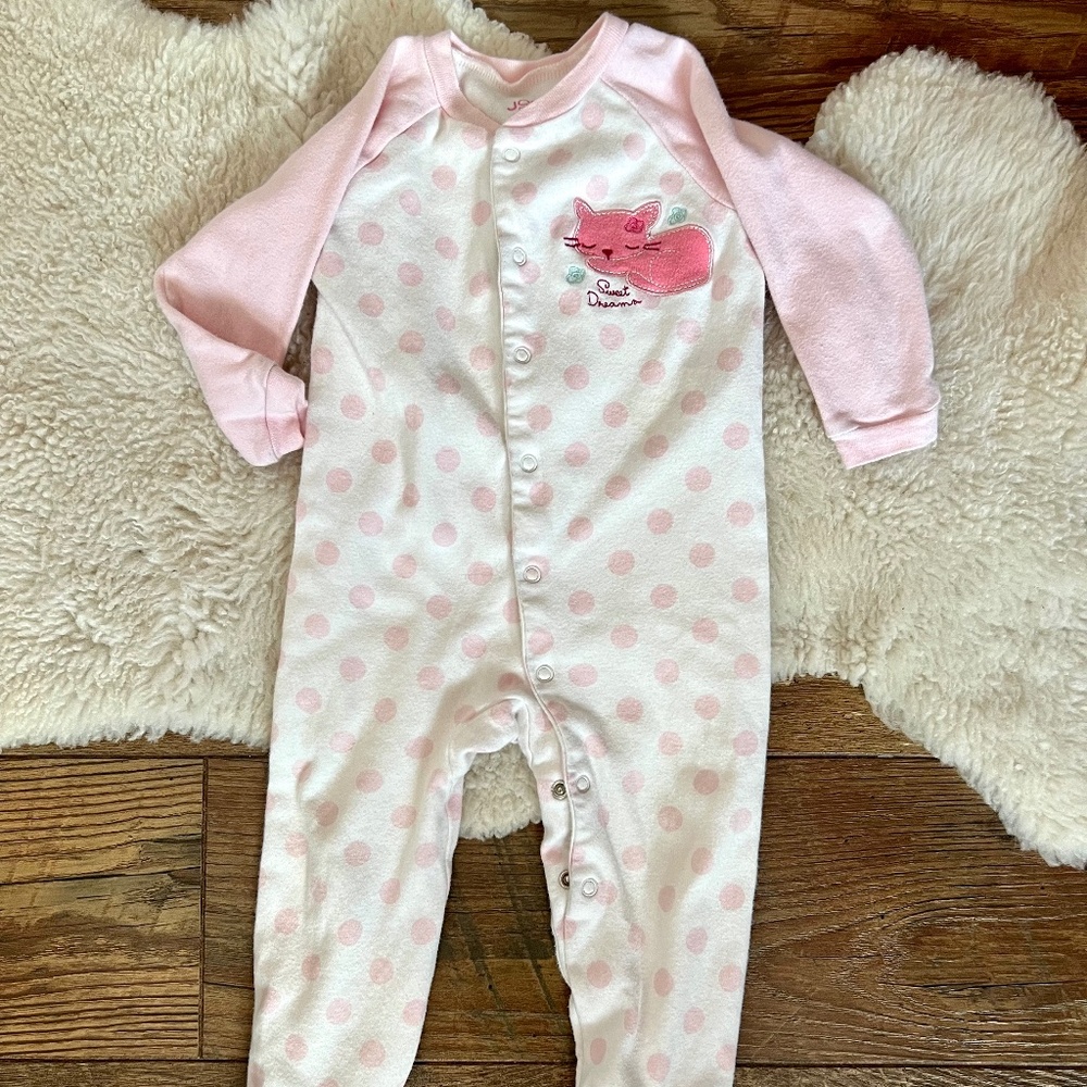Joe pink polka dot sleeper. 100% cotton.